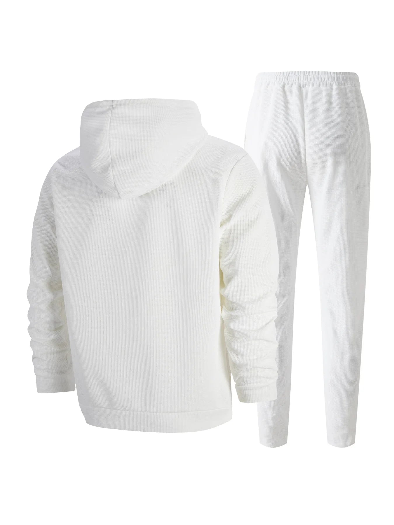 Men's Autumn Waffle Solid Color Hooded Half-Zipper Drawstring Long-Sleeved Sweatshirt And Long Pants Set Casual Comfortable Outf.