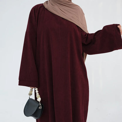 2024 Winter Dubai Women Corduroy Abaya Dress Ramadan Eid Arabic Modest Muslim Clothing Islam Party Jalabiya Fashion Turkey Robe.