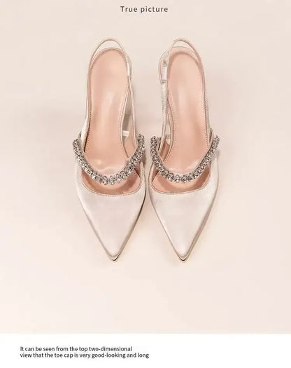 Women's Water Diamond 2025 New Slim Heeled Pointed High-heeled Shoes with A Headband and Sandals for Women's Singles.
