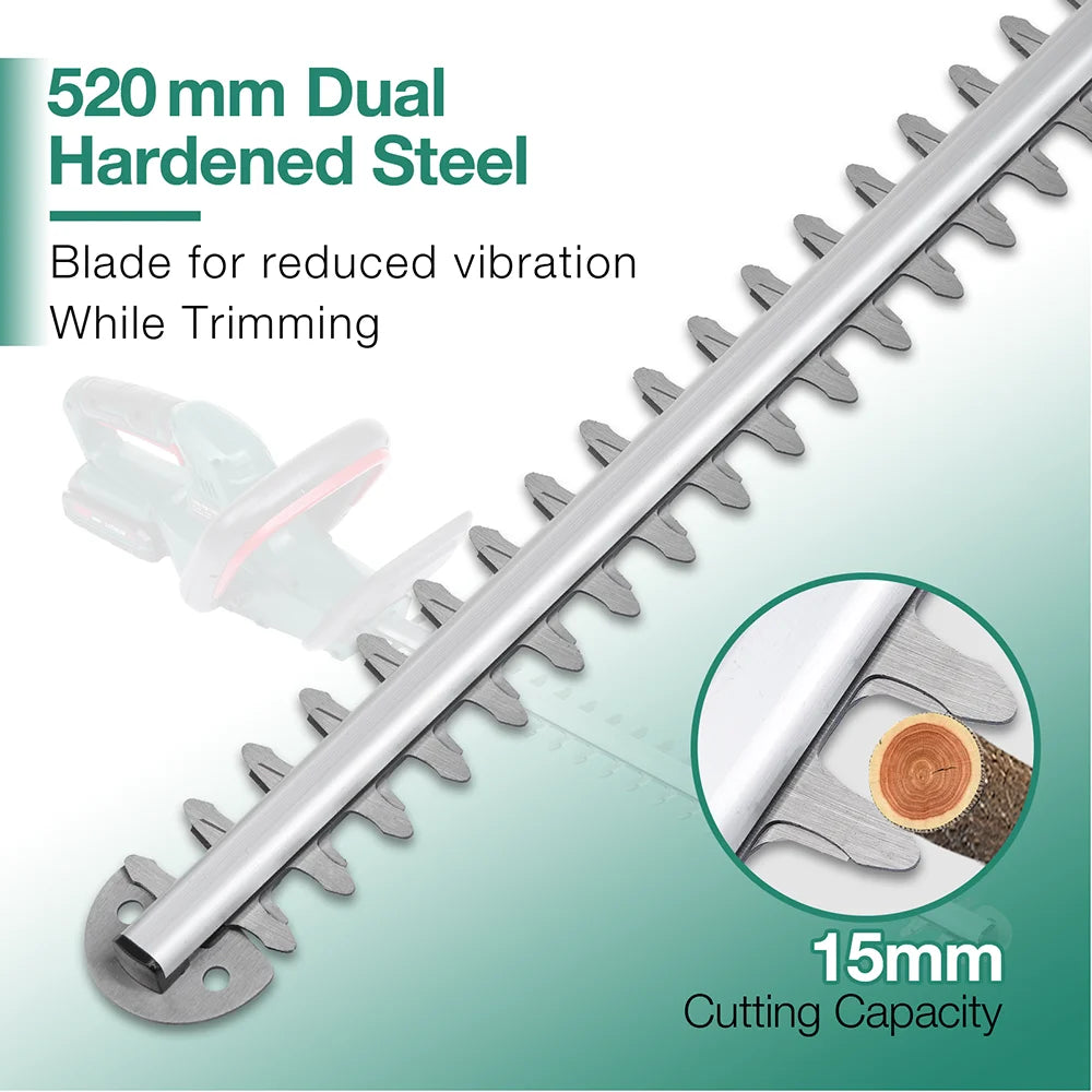 20 V Akku-Heckenschere, Gartenschere, Gartenwerkzeug-Set, 2,0 Ah Akku, Schnittlänge 520 mm, Zahnabstand 15 mm, POSENPRO