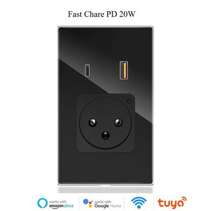 Melery Wifi Smart Israel Steckdose USB Stecker Steckdose Typ-C PD 20/30W Schnelle Ladung glas Panel Fernbedienung Alexa Google Hause.