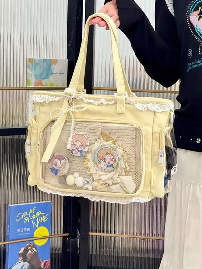 New Y2K Cute Japanese Ita Bag Lolita Girl Transparent Shoulder Tote Bag Large Capacity Crossbody Casual Bag DIY Display Handbags.