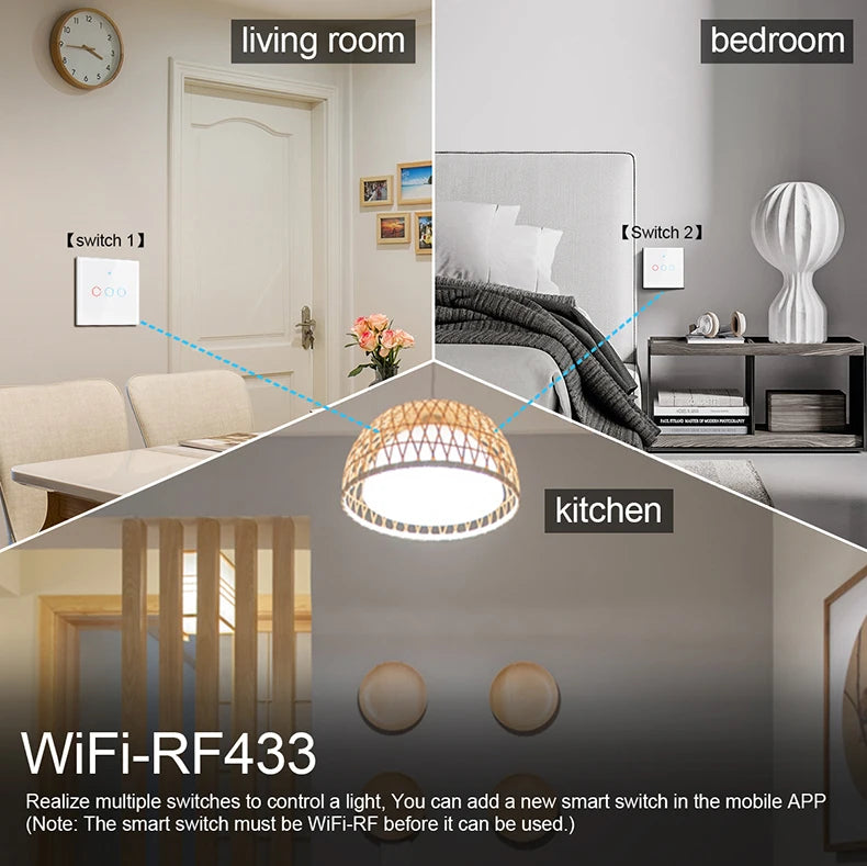 AXUS EU WiFi Smart Licht Schalter Touch Schalter RF433 Kein Neutralleiter Smart Home Leben Tuya App Steuerung Unterstützung Alexa Google Hause.