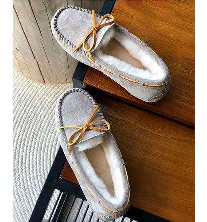 New 100% Natural Wool Genuine Leather Women Flat Winter shoes Women Moccasins Casual Loafers Plus Size Winter shoes.