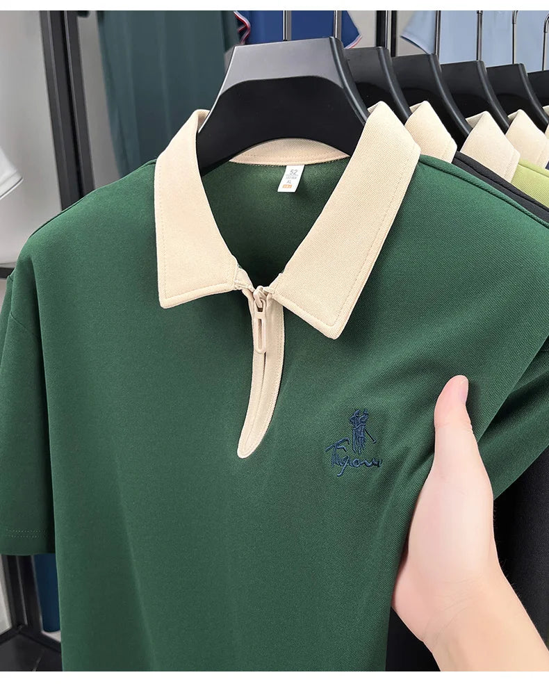 Luxury brand short sleeve polo shirt men's fashion Pony embroidered summer trendy breathable casual color blocked lapel T-shirt