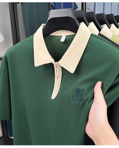 Luxury brand short sleeve polo shirt men's fashion Pony embroidered summer trendy breathable casual color blocked lapel T-shirt