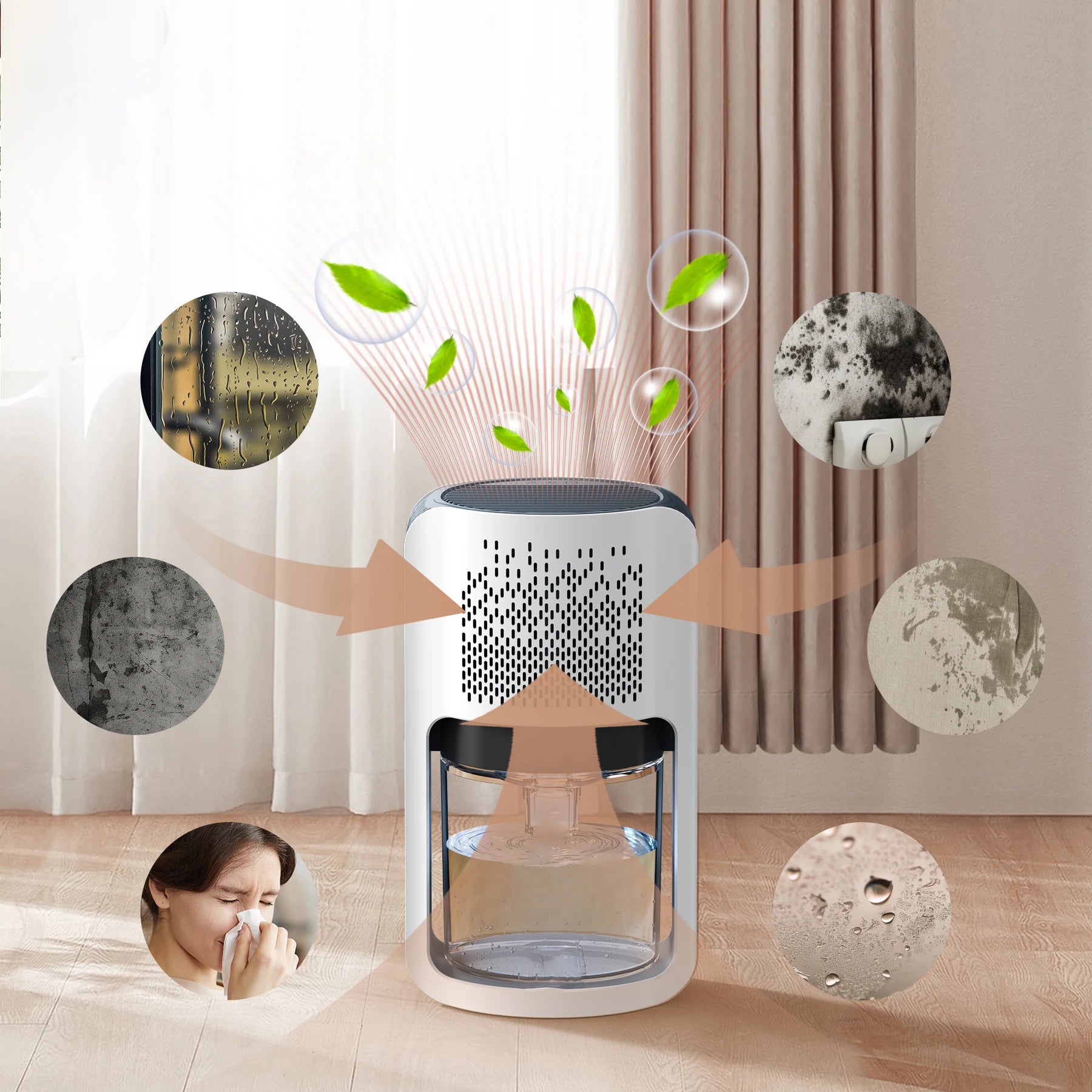 1200ml 42oz Dehumidifier for Bedroom with Automatic Defrosting Colorful Lights, 480 Sq ft  Bedroom Wardrobe Closet Trailer RV.