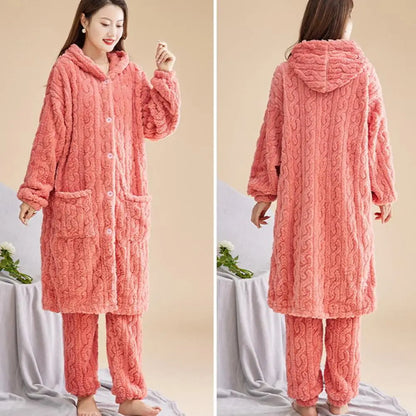 Korallen Samt Frauen Pyjama Set Verdicken Samt Rippen Fleece Set Pullover Hosen Frauen Pyjama Sets 2024, Homewear Frauen Nachtwäsche.