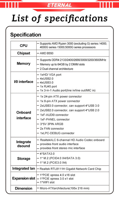 SOYO AMD B550M Gaming Motherboard USB3.1 M.2 Nvme Sata3 DDR4 Dual Channel Supports RYZEN R3 R5 R7 3000 4000 5000 CPU AM4 Socket.
