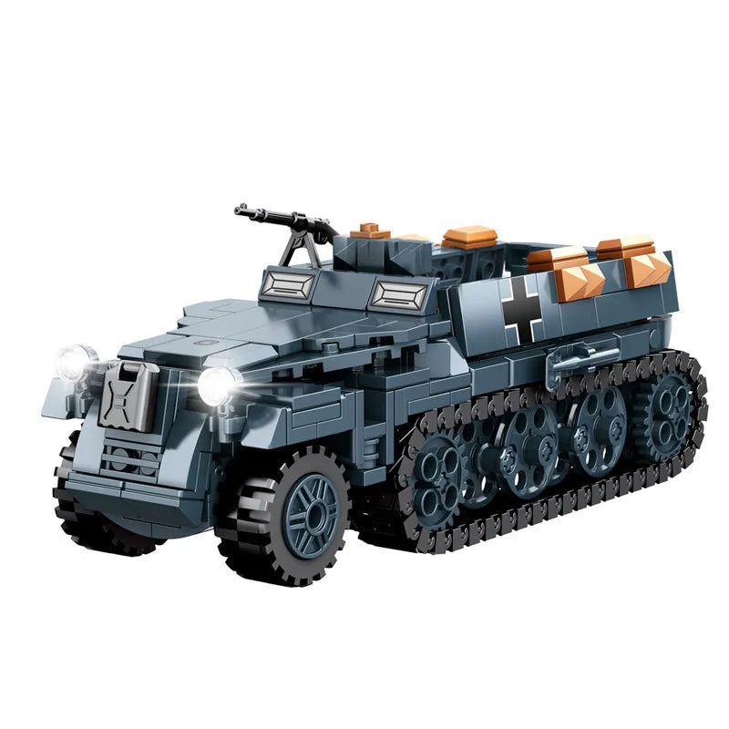 World War 2 WW2 Army Military Soldiers Armor Halftrack Main Station Tank Building Blocks Bricks Model DIY Assembly Toys For Kids.