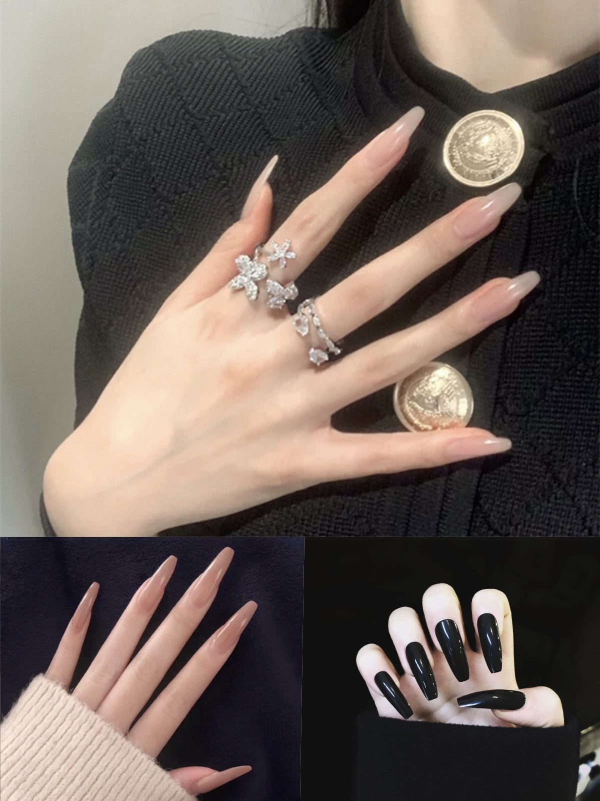 24PCS/Box 2022New Artificial Nails With Glue Milky White Pink Gradients Long Ballet Full Cover Acrylic Nail Stick Fake Nail Tips.