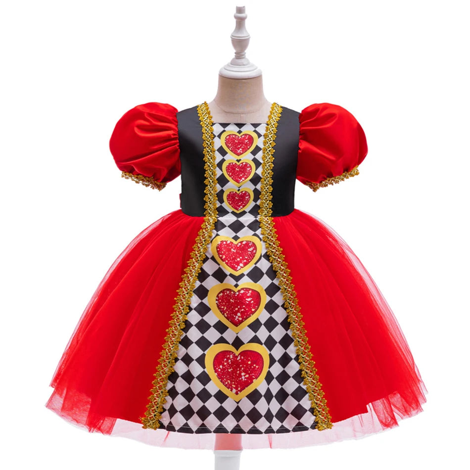Alice Red Queen Cosplay Prinzessin Kleid Mädchen Deluxe Performance Kleidung Kind Karneval Halloween Party Charm Kostüm Geburtstagsgeschenk.