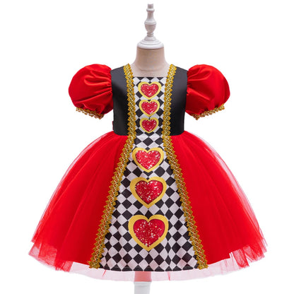Alice Red Queen Cosplay Prinzessin Kleid Mädchen Deluxe Performance Kleidung Kind Karneval Halloween Party Charm Kostüm Geburtstagsgeschenk.