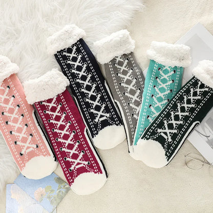 Fuzzy Fluffy Sock Women Winter Christmas Gift Warm Plush Non slip Home Sleeping Soft Female Floor Thermal Slipper Sock Snowflake.