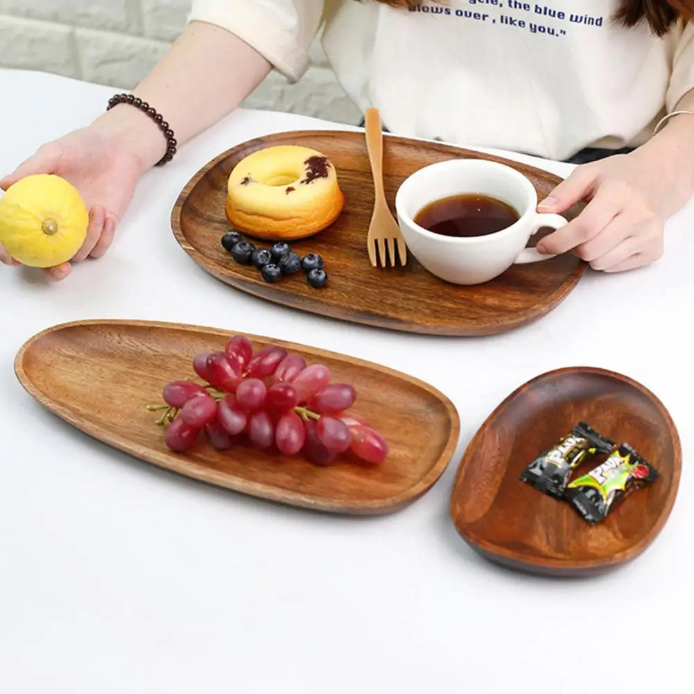 Natural Wooden Tray Retro Plate Fruit Snacks Food Storage Trays Hotel Home Serving Tray Decorate Supplies.