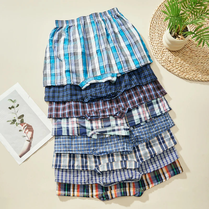 Herren-Boxershorts aus Baumwolle, atmungsaktiv, weich, bequem, elastischer Bund, karierte Boxershorts, Hosen für Herren, Zuhause, Alltag