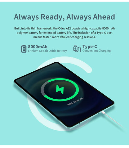 Odea A12 Android 14 Tablet, T606 8-core, 4GB+8GB RAM 128GB ROM, 12 inch 2000x1200 Display, 8000mAh, Widevine L1, 13MP Camera.