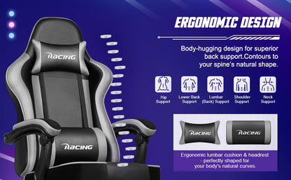 AUTHMIC Ergonomischer Gaming-Stuhl mit 170er °   Liegende Rückenlehne, faltbare Fußstütze, weiche Armlehnen, 150 kg, atmungsaktives Material