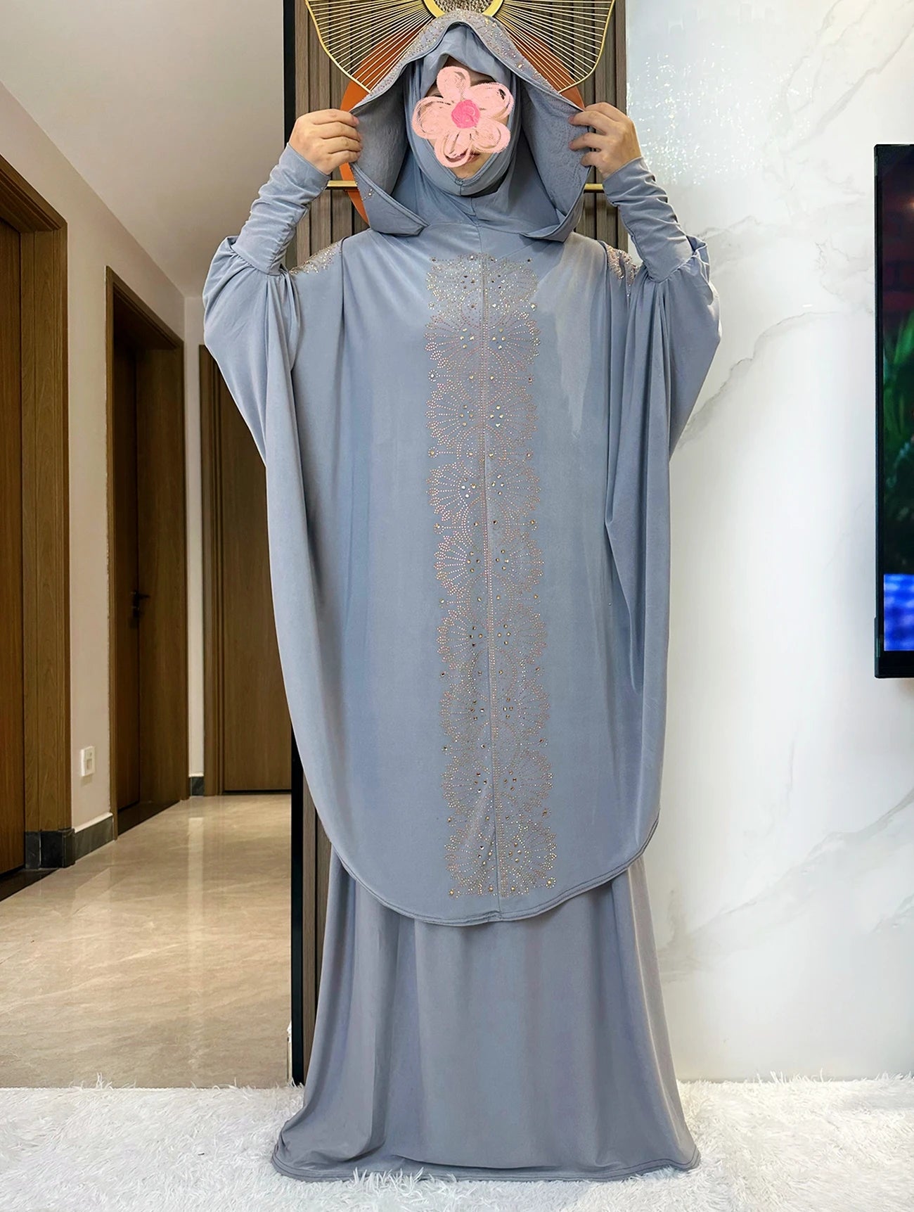 New Two Piece Set Solid Jilbab Prayer Muslim Abaya Set Women Prayer Garment Dress Hijab Long Khimar Skirt Sets Islamic Ramadan.
