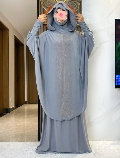 New Two Piece Set Solid Jilbab Prayer Muslim Abaya Set Women Prayer Garment Dress Hijab Long Khimar Skirt Sets Islamic Ramadan.