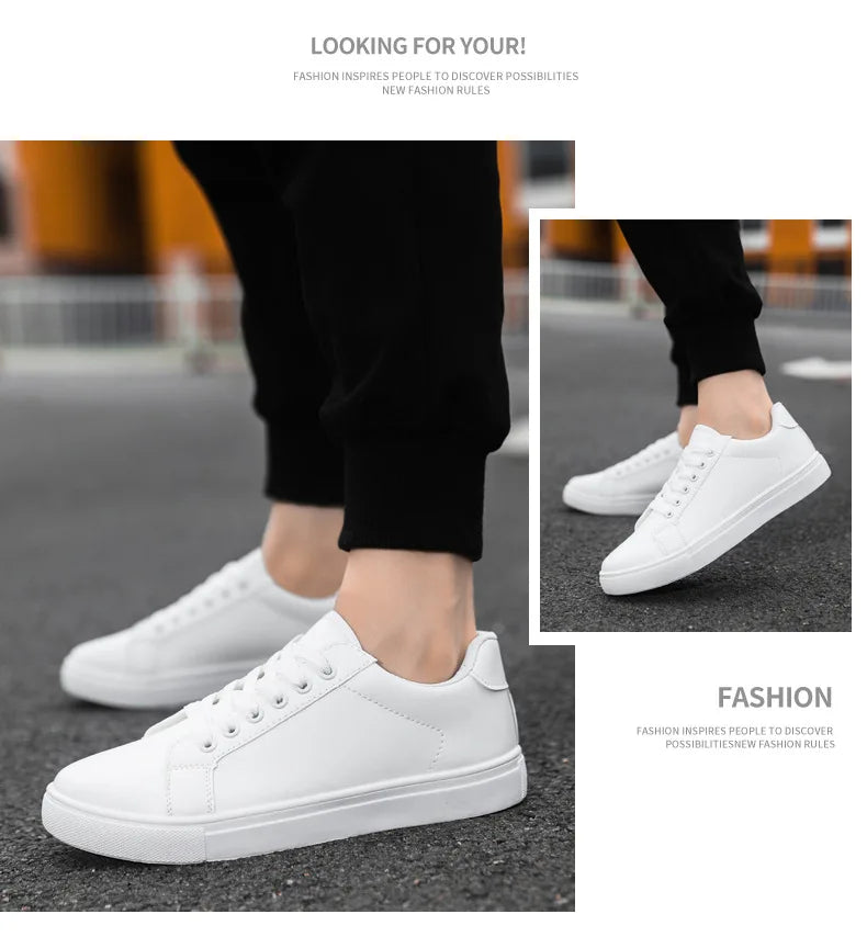 White Black Men Shoes Comfortable Casual Skateboard Shoes Men Solid Leisure Sneakers Lightweight Walking Shoes.