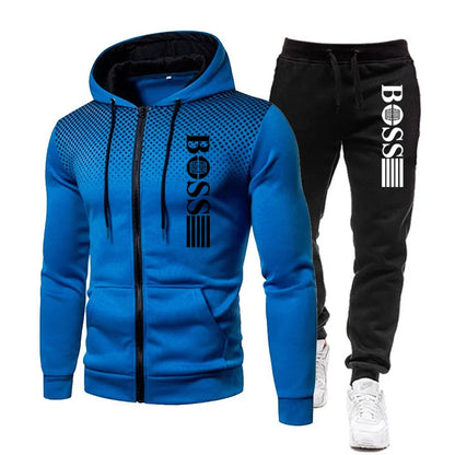 2025 New Men's zippered hoodie + Casual Pants Set for Autumn and Winter fashion Fitness and Warm sportswear Two-piece set.