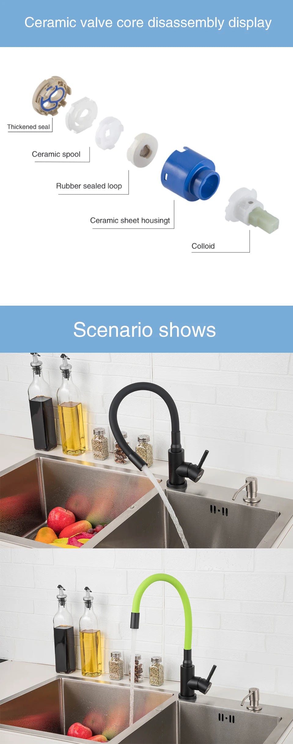 ULA Gold Kitchen Faucet Stainless Steel Flexible Spout Kitchen Sink Faucet Hot Cold Water Sink Mixer Tap 360 Degree Rotate Crane