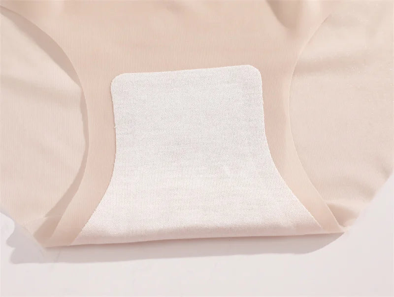 4PCS/Set Women's Ice Silk Seamless Panties Ultra Thin Briefs Breathable Underwear Female High Waist Intimates Lingerie Plus Size.