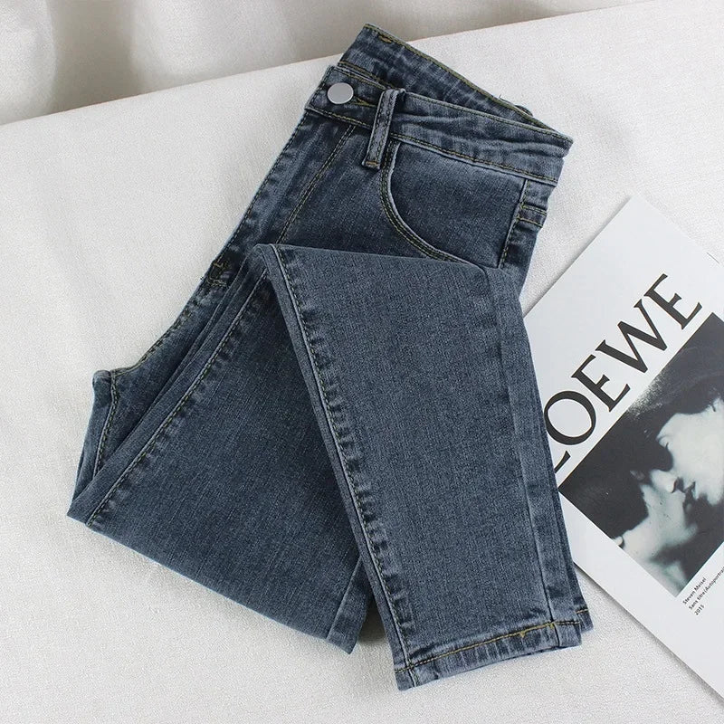 Black Grey Jeans Women's Spring Autumn Winter High-Waisted Petite Stretchy Tight Small Footed Pants Slimming Pencil Leggings