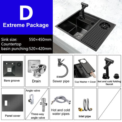 Hidden Cup Washer kitchen Sink Stainless Steel Small Bar Single Slot Washbasin Multifunctional With Cover Plate Dishwashing Pool