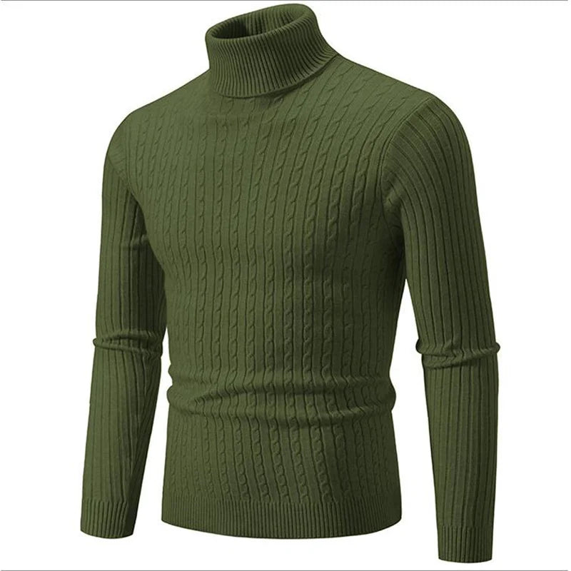 2025 New Men Solid Colour Turtleneck Sweater Black / White / Royal Blue Fashion Simple Male Casual Pullover Tops.