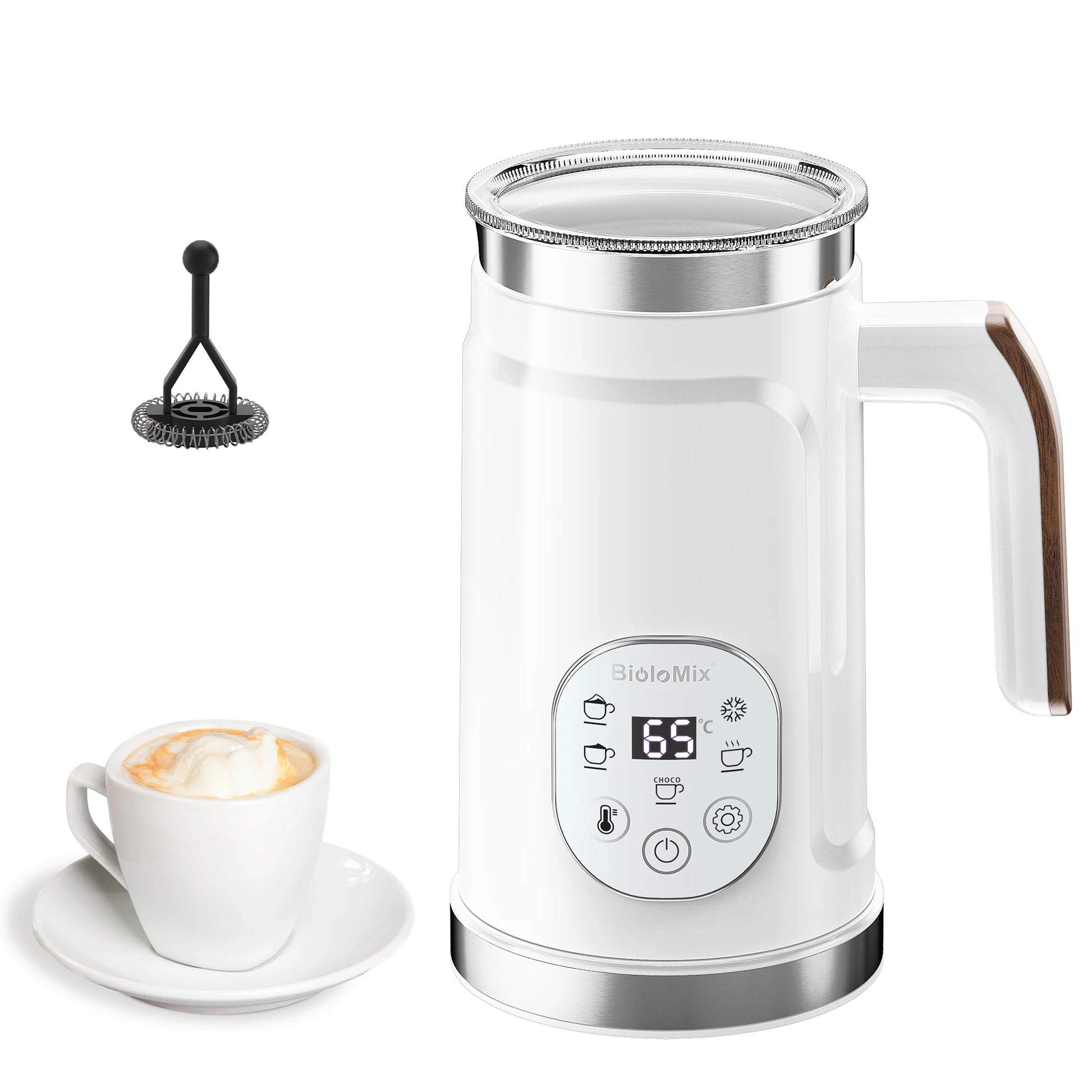 BioloMix 5-in-1 Milk Frother with Upgraded LED Display Touch Screen - Hot And Cold Foam Maker Milk Warmer for Coffee Latte.