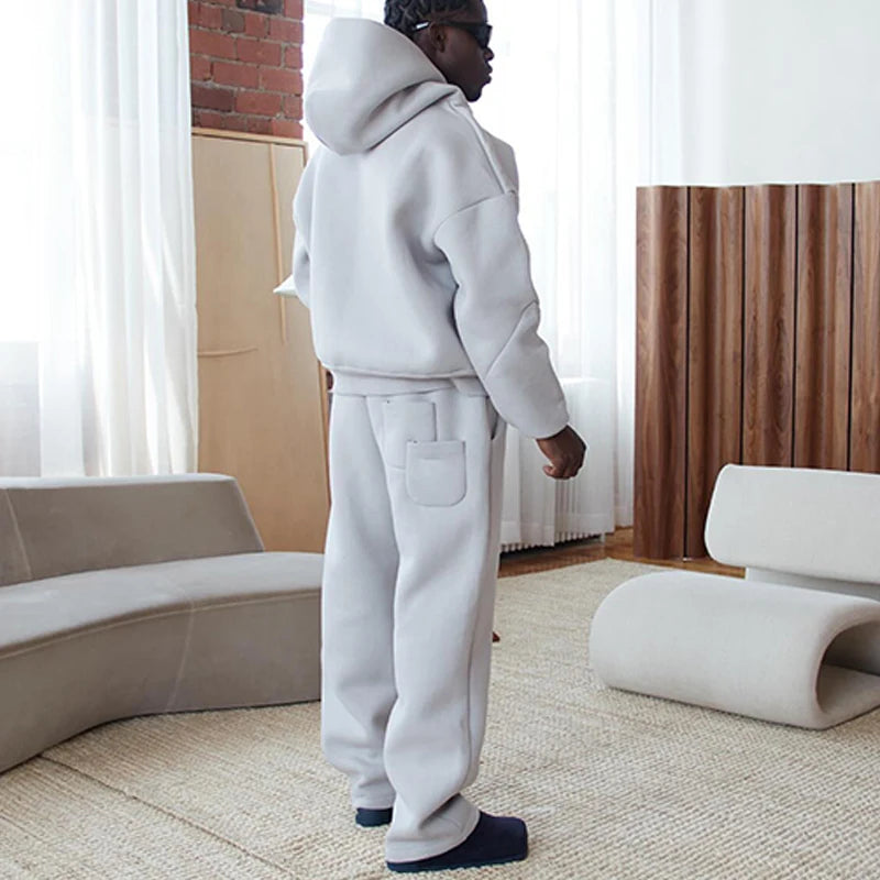 Men Cotton Vintage Tracksuit 2pcs Set Hoodies Straight Pants Casual Loose Hip Hop Sports Hooded Pullover Trousers Y2k Streetwear.