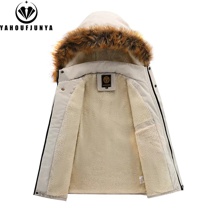 New Winter Men Outwear Fleece Warm Removable Hooded Hiking Jacket Men Outdoor Windproof Casual Fashion Jacket Coat Male Clothing.