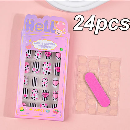 120pcs/box Pink Cartoon Children Press On Nails Candy Color Unicorn Cat Bunny Kids Full Cover False Nail Girls Party Nail Decora