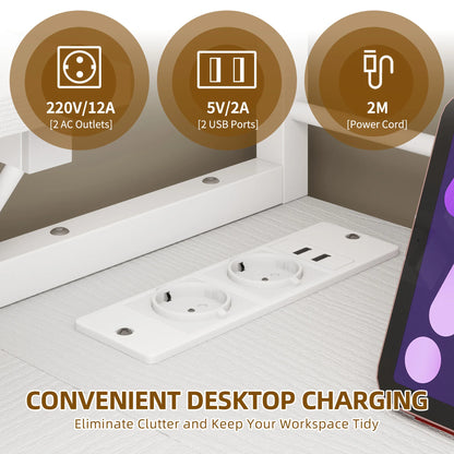 YITAHOME Weißer L-förmiger LED-Gaming-Schreibtisch 106 cm mit USB-Steckdosen