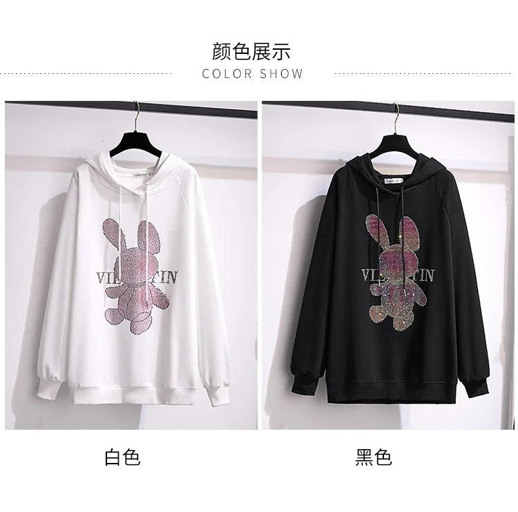 175Kg Plus Größe frauen Fehlschlag 170 Herbst Winter Neue Lose Fleece Cartoon Mit Kapuze Sweatshirt Schwarz Weiß 6XL 7XL 8XL 9XL 10XL 11XL.