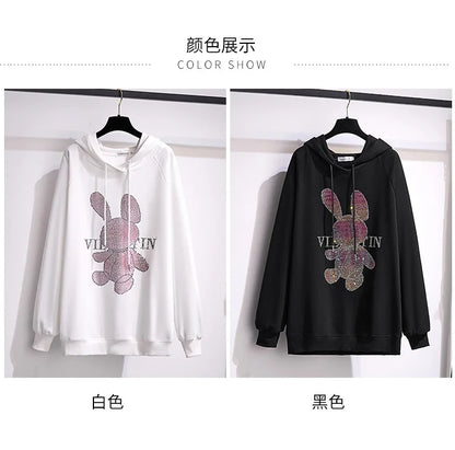 175Kg Plus Größe frauen Fehlschlag 170 Herbst Winter Neue Lose Fleece Cartoon Mit Kapuze Sweatshirt Schwarz Weiß 6XL 7XL 8XL 9XL 10XL 11XL.