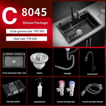 kitchen sink Black nano-sink single-slot household hand-washing basin kitchen large 304 stainless steel sink sink bowl