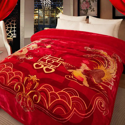 Red Rose Pattern Plush Blanket Upgraded Thickened Cold Resistant Quilt Multi Purpose Machine Wash Skin Friendly Bedding Sheet