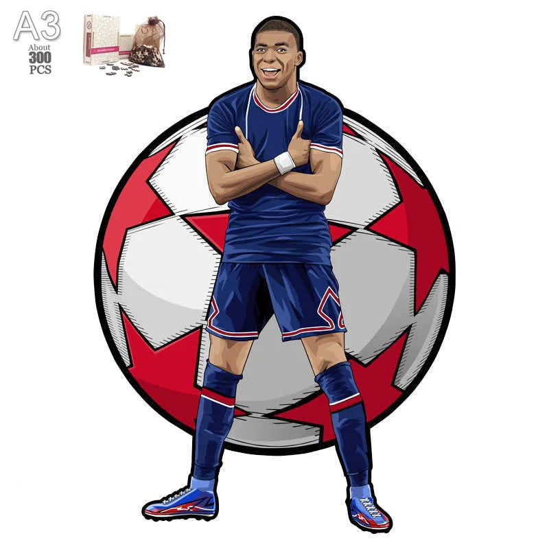 Soccer Player Wooden Puzzle for Football Fan Sports Star Wood Jigsaw Advanced Difficulty A3 A4 Size Puzzles