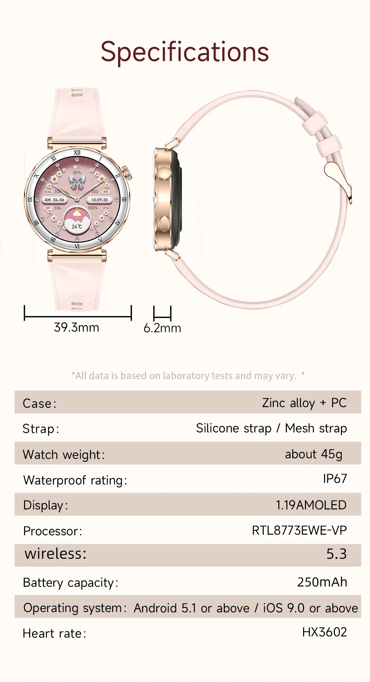 LIGE Luxury 1.19” AMOLED Screen Smart Watch Women Health Monitor Women's Wristwatch Bluetooth Call Waterproof Ladies Smartwatch