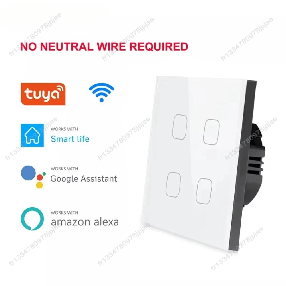 Smart Switch ohne Neutralleiter 1 2 3 4 Gang Wifi Wandleuchte Touch-Schalter Eu 220 V Tuya Smart Home unterstützt Alexa Google Home.
