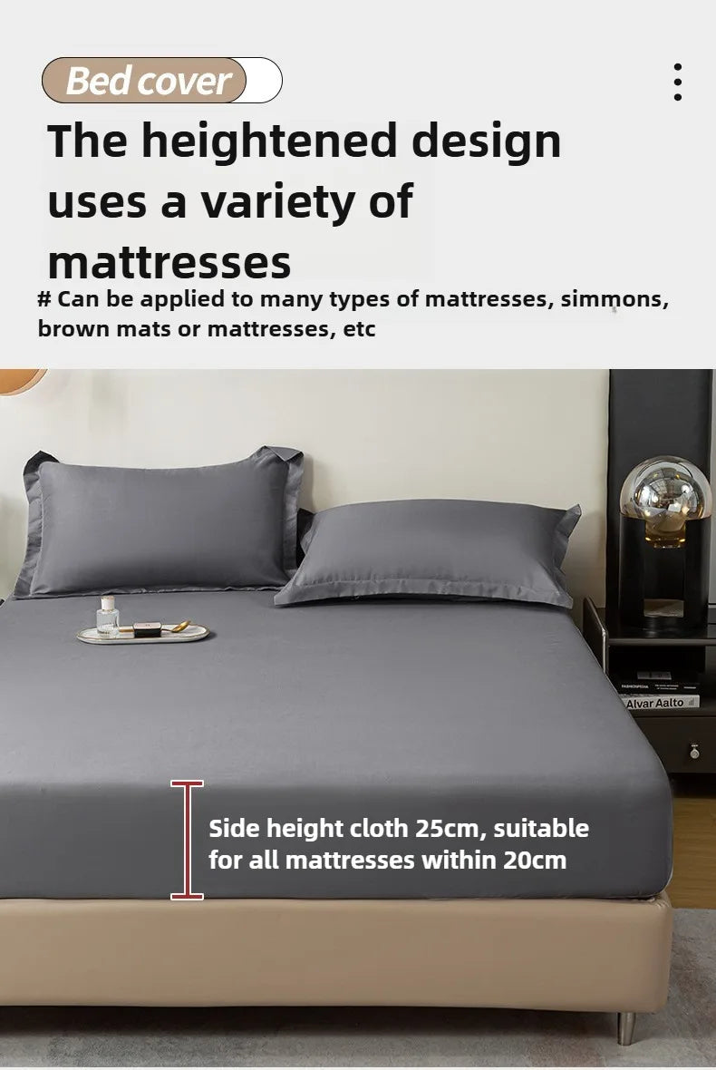 1Pc Fitted Bed Sheet With Elastic Band Solid Color Anti-slip Adjustable Mattress Cover for Single Double (No Pillowcase）