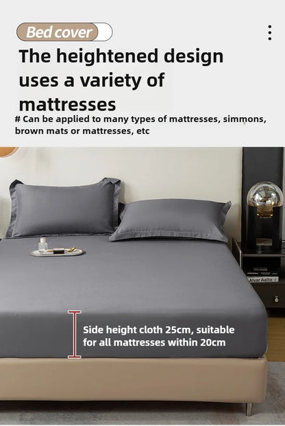 1Pc Fitted Bed Sheet With Elastic Band Solid Color Anti-slip Adjustable Mattress Cover for Single Double (No Pillowcase）