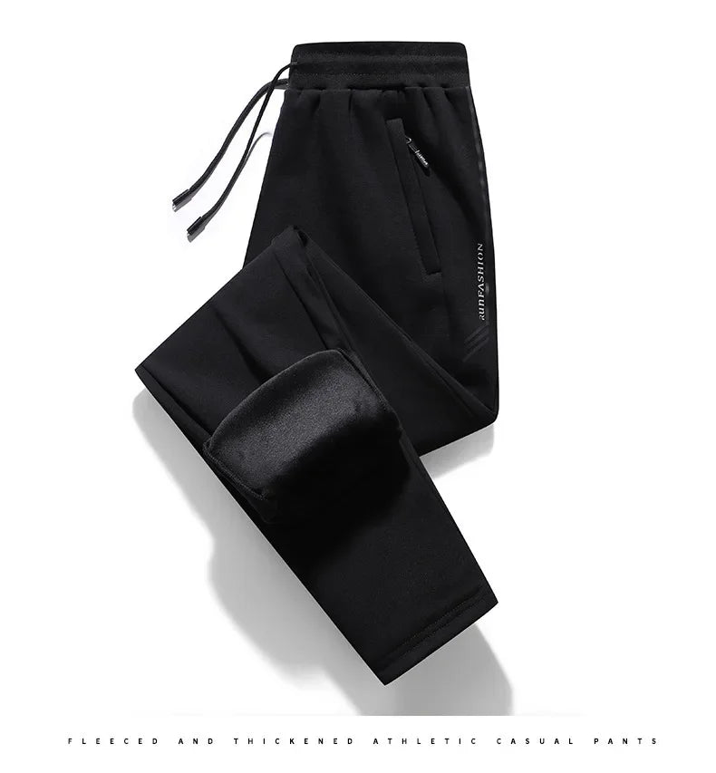 Herbst/Winter Fleece-gefütterte Herren-Hose mit Reißverschluss, warmes Fuß, Freizeithose, Übergröße, lockere Passform, gerade Bein-Jogginghose, trendig