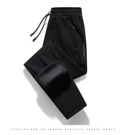 Herbst/Winter Fleece-gefütterte Herren-Hose mit Reißverschluss, warmes Fuß, Freizeithose, Übergröße, lockere Passform, gerade Bein-Jogginghose, trendig