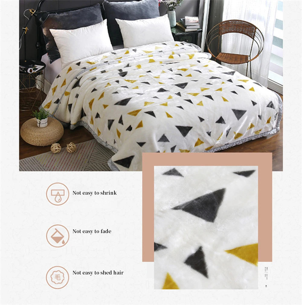 4.5kg Home Thicken Quilt Comforters Winter Warm Raschel Plush Blanket Print Throw Double Layer Fluffy Soft Quilt 200x230cm 이불 이불.