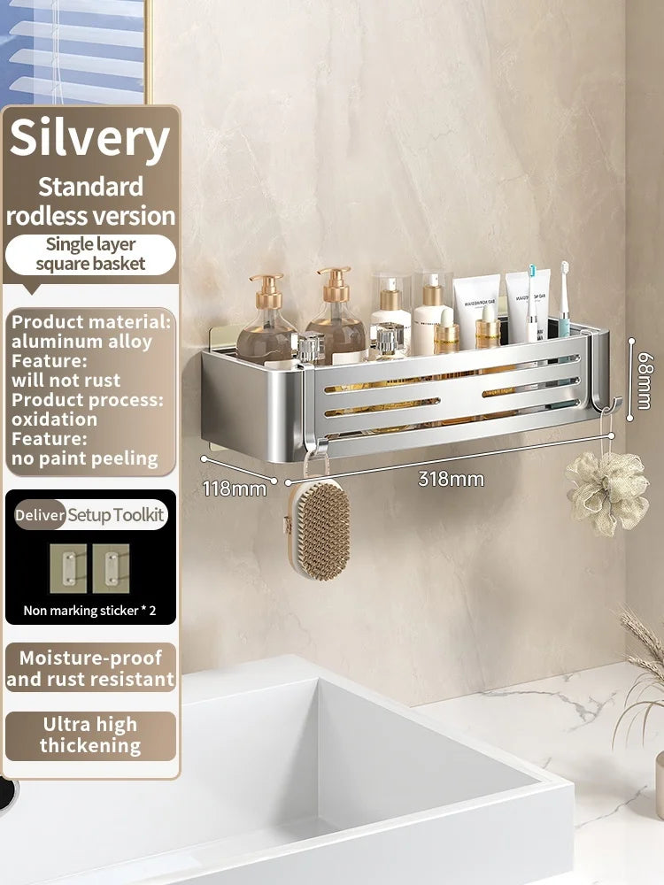 Kein Bohren Aluminium Badezimmer Regal Regale Shampoo Make-up Lagerung Halter Küche Organizer Wand Badezimmer Zubehör