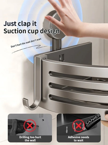 Badezimmer-Aufbewahrungsregal, Saugnapf, perforationsfreies Badezimmer, dreieckiger Toilettenwaschbehälter, Eck-Badezimmer-Aufbewahrungsregal